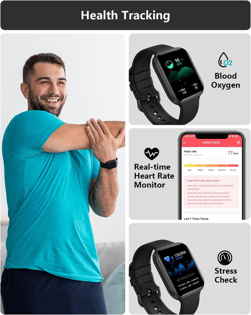 BRIBEJAT Smart Watch (Dial/Answer Call) 37x46mm Fitness Tracker Pedometer with SpO2/Real-time HR/Sleep Monitor Compatible with Samsung iPhone Andr...