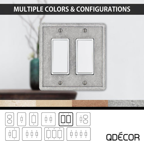 Questech Decor Double Rocker Light Switch Cover, 2-Gang Electrical Wall Plate, Double Switch Decorator Standard Size GFCI Receptacle Cover, Decora...