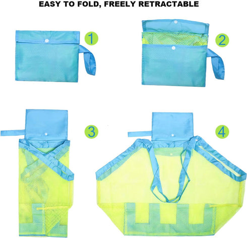Mesh Beach Bag - Foldable Large Children's Storage Bag, Classic Mesh Toy Tote for Beach, Clothes, Towels, Shells...
