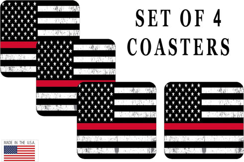 Rogue River Tactical Thin Red Line USA Flag Tattered Drink Coaster Set of 4 Gift for Firefighter Fire Department FD Home Kitchen Barware...