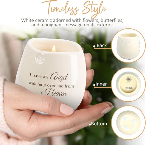 Pavilion Light Your Way Memorial Ceramic Vessel - 100% Soy Wax Candle with "I Have an Angel Watching Over Me From Heaven" Text, Decorative Soy Fil...