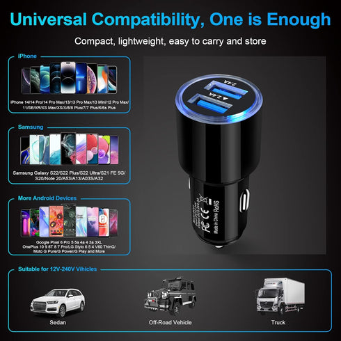 Car Charger Fast Charge,3Pack 4.8A Rapid Car Phone Charger Cigarette Lighter USB Charger for iPhone 15 14 13 12 11 Pro Max SE XR XS X 8 7 6,Samsun...