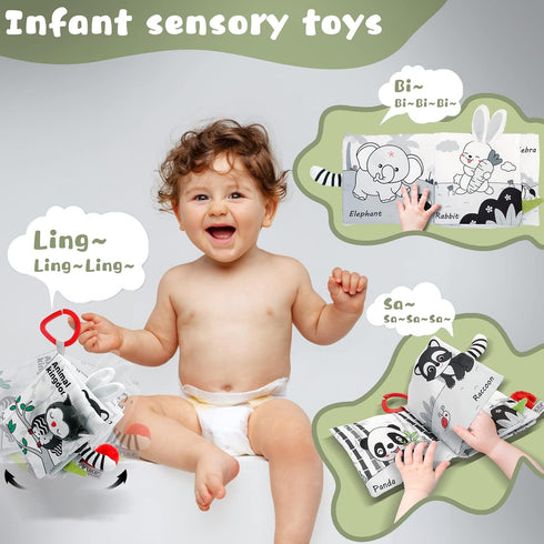 Crinkle Soft Baby Books, 3D Touch Feel High Contrast Cloth Book Sensory Baby Toys 0-6-12 Months, Early Learning Stroller Toys for Infants Toddler ...