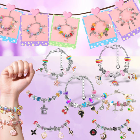 DiiuuAII Charm Bracelet Making Kit for Girls,142 Pcs DIY Charm Bracelet Jewelry Making Kit, Gift Packaging Available As Christmas Gift,with a Port...