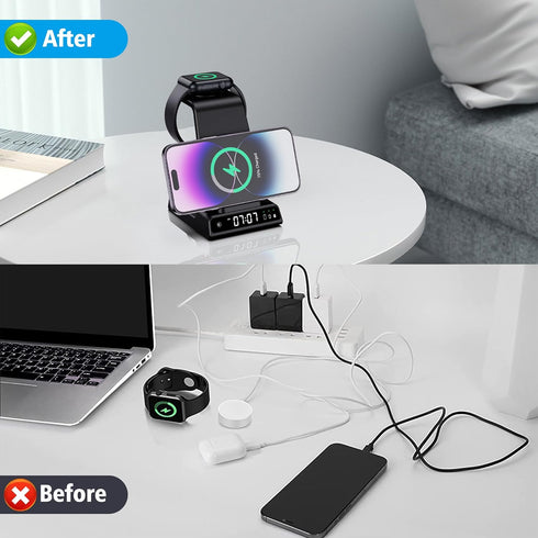 Wireless Charging Station, YiJYi 3 in 1 Watch Charger Stand with Digital Clock Suitable for iWatch SE/6/5/4/3/2/1,AirPods Pro, for iPhone 15/14/13...