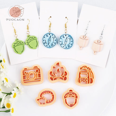 Puocaon Camping Polymer Clay Cutters - 9 Pcs Camping Theme Clay Cutters for Polymer Clay Jewelry, Mushroom Compass Clay Jewelry Cutter, Camping Fi...