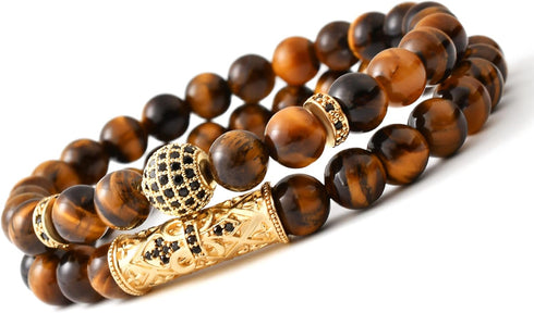Tiger Eye Gemstone Beaded Stretch Bracelet For Men 8MM Natural Stone Beads Bracelet Set Adjustable Bracelet Best for Men Women Gifts...