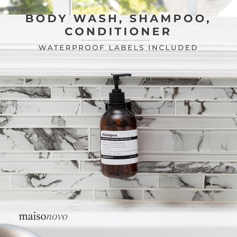 MaisoNovo Shampoo and Conditioner Dispenser - Shower Soap Dispenser Wall Mounted - 16.9 fl oz Set of 1 Amber Plastic Bottles Black Pump - Shampoo ...