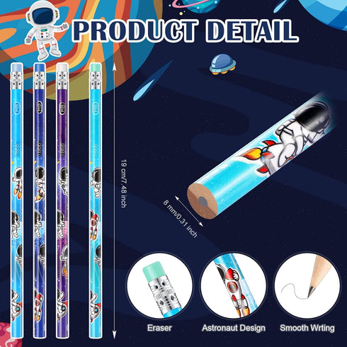 48 Pieces Space Themed Pencils Fun Astronaut Pencils Wooden Pencil Kids Space Party Favors Pencils with Eraser HB Kids' Drawing Pencils Teacher Su...