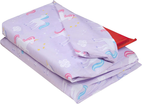 Wildkin Kids Cotton Nap Mat Cover – Soft, Sewn-in Flap, Durable & Fits 1.5" Vinyl Sleep Mats - Unicorn...