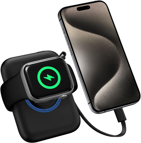 Portable Watch Charger for iPhone 15?5000mAh Travel Wireless Power Bank with USB-C Cable - Keychain Charger Compatible with Apple iwatch 9/8/7/6/5...