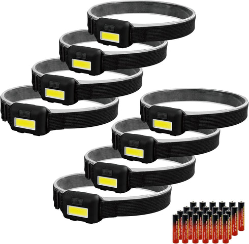 8 Pack Led Headlamp for Adults and Kids, 1.1oz/31g COB Flood Light Ultra Bright Head Lamp with 3 Modes 24 AAA Batteries, Waterproof Work Flashligh...