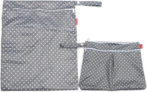 Damero 2pcs Wet and Dry Bag, Travel Wet Dry Bag with Handle for Cloth Diaper, Pumping Parts, Clothes, Swimsuit and More, Gray Dots...