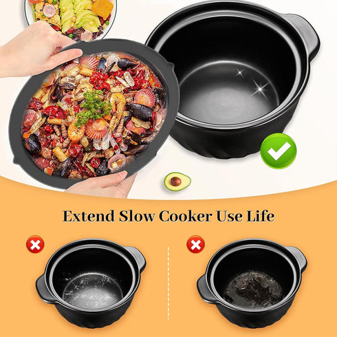 Silicone Slow Cooker Liners, 3 Pack Reusable Divider Insert Fits Crockpot 6-7 Quarts Oval Slow Cooker Reusable Dishwasher Safe, Food-Grade BPA Fre...