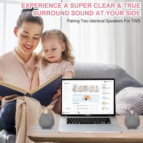 Portable Bluetooth Speaker, Cute Cat Mini Wireless Speakers with Loud Stereo Sound, Built-in Mic, Dual Pairing,40H Playtime for Desk,Room Decor,Id...