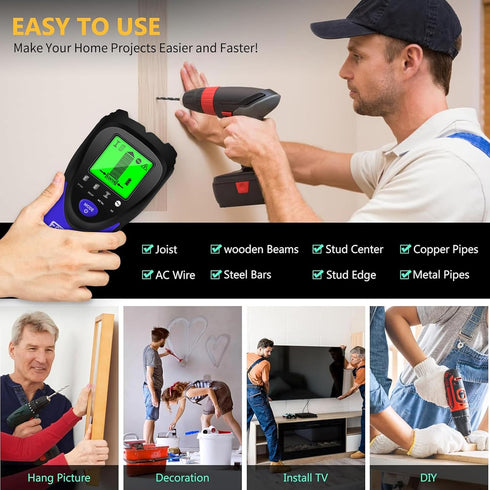 Stud Finder Wall Scanner, 5 in 1 Electronic Stud Detector with LCD Display & Audio Alarm, Stud Sensor for Wood AC Live Wire Metal Studs Detection ...