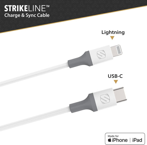 Scosche Ci44WG-SP Strikeline MFI Certified Lightning Charge & Sync Cable for All Lightning Devices 4-ft. White/Gray...