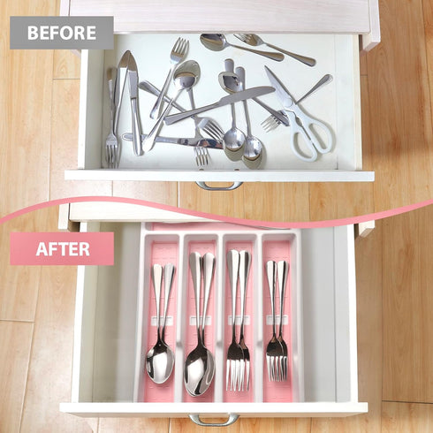 Silverware Organizer with Icons?Plastic Cutlery silverware Tray for Drawer?Utensil Flatware Tableware Organizer for Kitchen with Non-slip TPR,Fits...
