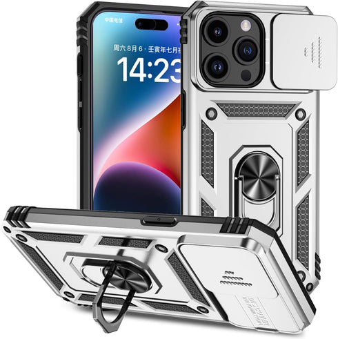 Hitaoyou Compatible with iPhone 15 Pro Max Case, iPhone 15 Pro Max Case with Camera Cover & Kickstand Military Grade Shockproof with Magnetic Car ...