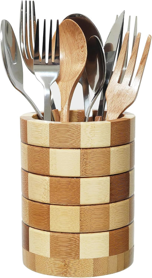 Bamboo Silverware Holder, Silverware Caddy, Silverware Organizer, Utensil Holder for Kitchen Countertop, Wooden Kitchen Utensil Organizer, Cooking...