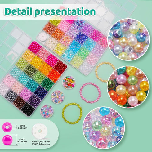 2400pcs Pearl Beads, beads, 47 Colors beads for beacelets, Multicolor Bracelet Making Kit Round beads for Jewelry Making with Elastic String, DIY ...