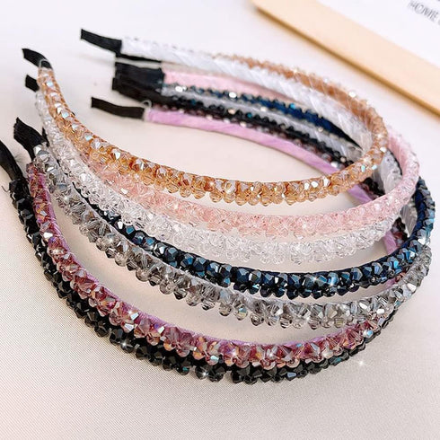 Fashion Super Shiny Women Two Rows Black Crystal Beads Headband Girls Headwear Rhinestone Beaded Hair Band Hair Accessories Women's Fashion Headba...