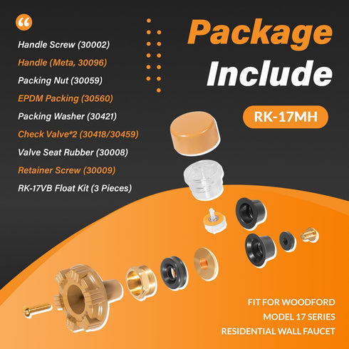 Replace for RK-17MH Repair Kit, Wall Hydrant Metal Handle Repair Kit, fit for Woodford Model 17 Residential Wall Faucet (12 Pcs)...