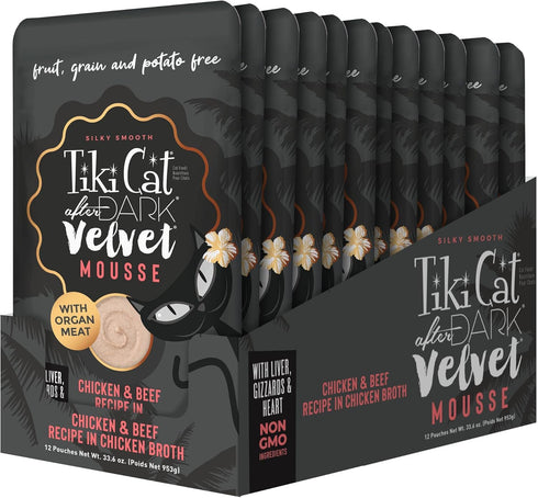 Tiki Cat After Dark, Velvet Mousse, Chicken & Beef Recipe in Chicken Broth, Grain & Potato Free Formula, with High Protein & Nutrient Dense Blende...