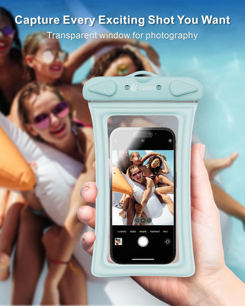 F-color Waterproof Phone Pouch - 2 Pack Phone Waterproof Pouch with Double Air Cushion for Phone Easy to Access?IPX8 Waterproof Phone Case Fit iPh...