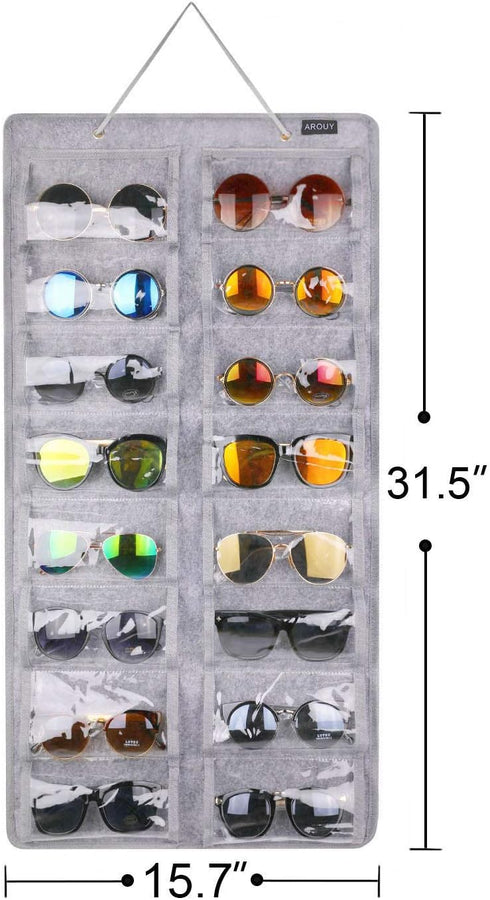 AROUY Sunglasses Organizer Storage, Hanging Dust Proof Wall Pocket Glasses Organizer - 16 Felt Slots Sunglass Organizer Holder with Metal Hook and...