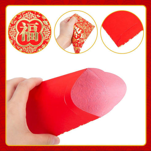 VGOODALL 36PCS Red Envelopes Chinese 2024 Dragon Year,Chinese New Year Hong Bao Packet Red Gold Lucky Money Pockets 6.6x3.5 Inch for New Year Spri...