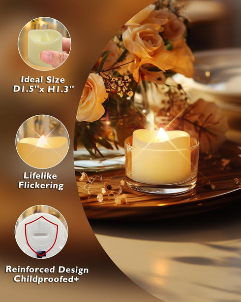 Homemory 12-Pack Flameless LED Tea Lights Candles Battery Operated, 200+Hour Fake Electric Candles TeaLights for Votive, Aniversary, Wedding Cente...
