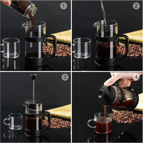 PARACITY French Press Coffee/Tea Maker, Camping Mini Coffee/Tea Press of 304 Stainless Steel Filter and Heat Resistant Glass, Cold Brew Coffee Mak...