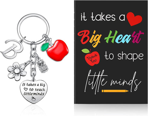 Yinkin Teacher Appreciation Gift Set Teacher Inspirational Notebook and Teacher Keychain with Initial (Initial B Style)...