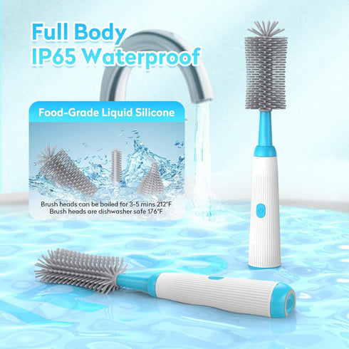 Electric Bottle Brush Set with Baby Bottle Brush, 2 Nipple Brush, Straw Brush and Extension Handle, Rechargeable Bottle Brush Cleaner, for New Bab...