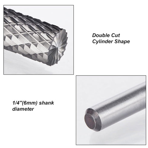 HAUTMEC Cylinder Tungsten Rotary File Carbide Burr 1/4'' shank,1/4'' head length Double Cut for Woodworking,Drilling, Metal Carving, Engraving, Po...
