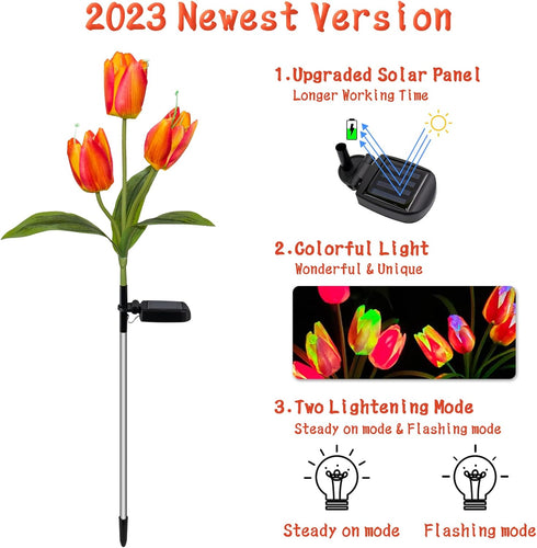 Tulips Solar Garden Lights,2 Pack Solar Tulips Lights Outdoor Garden Decor Warm White LED Solar Flower Lights Waterproof Solar Stake Lights for Ga...