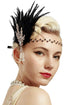 BABEYOND Art Deco 1920's Flapper Great Gatsby Inspired Leaf Medallion Pearl Headband Black Feather...
