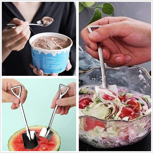 Dessert Spoon Set, 4 Pcs 6" Stainless Steel Spoons, Ice Cream Fruit Spoon for Home, Kitchen or Restaurant (Round Point Shovel 4 pcs)...