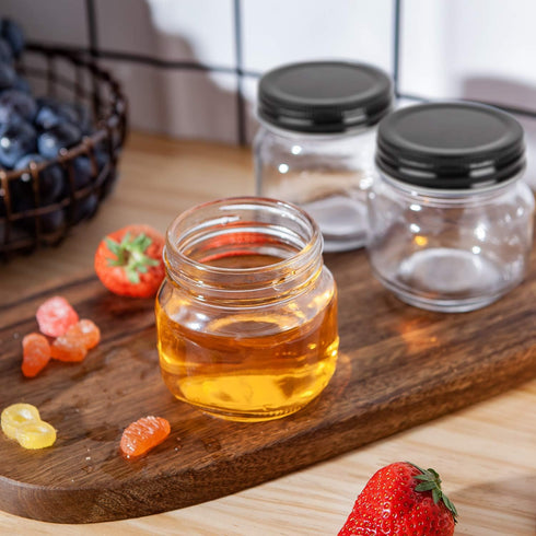 QAPPDA Mason Jars, Glass Jars With Lids 8 oz,Canning Jars For Pickles And Kitchen Storage,Wide Mouth Spice Jars With Black Lids For Honey,Caviar,H...