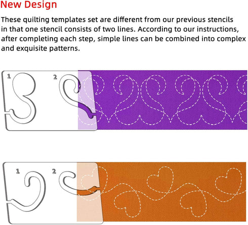 2Pcs Free Motion Quilting Rulers and Templates Quilting Templates for Machine Quilting Quilting Supplies Quilting Stencil with Instruction and Non...