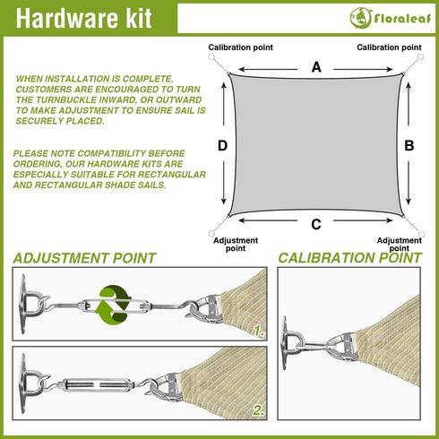Sun Shade Sail Hardware Kit 6 Inches for Rectangle Sun Shade Sails Canopy Stainless Steel Hardware Heavy Duty Accessories...