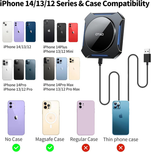 OTAO for Magsafe Car Mount Charger, Wireless Charger Fast Charging for Magsafe Car Charger, Air Vent/Dashboard Magnetic Phone Holder for iPhone 15...