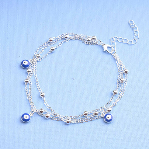 Boho Evil Eye Anklet Bracelet Layered Silver Chain Anklet Turkish Eyes Anklet Bracelets Beach Blue Eye Pendant Foot Chain Jewelry for Women and Gi...