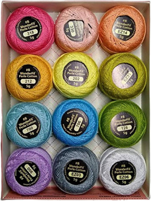 Wonderfil Eleganza #8 Perle Cotton Embroidery Thread Sampler Collection, "Pastels"...