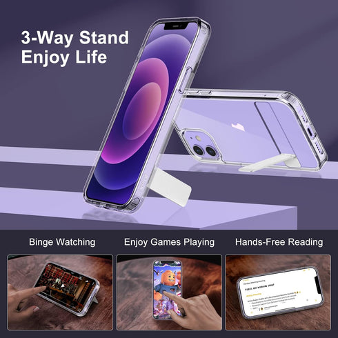 JETech Case for iPhone 12 Mini 5.4-Inch with Stand, Support Wireless Charging, Slim Shockproof Bumper Phone Cover, 3-Way Metal Kickstand (Clear)...