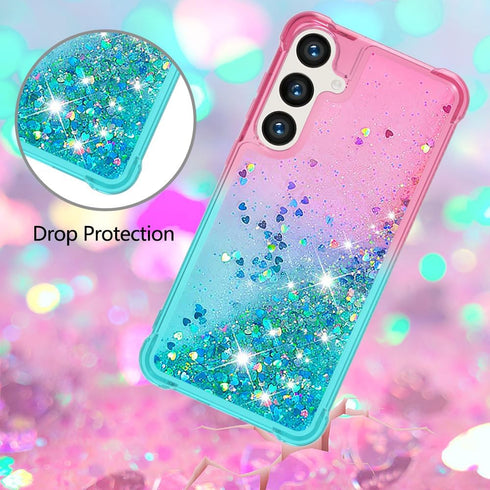 for Samsung Galaxy S24 Case with Screen Protector,Luxury Glitter Bling Liquid Floating Cute Women Girls Shockproof Slim Silicone Soft TPU Shockpro...