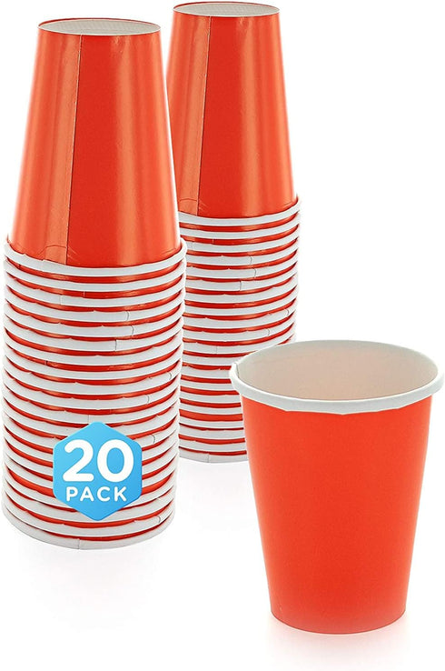 Disposable Paper Cups, 9 oz. Orange Paper Coffee Cups, Strong and Sturdy Coffee Disposable Cups for Party, Wedding, Thanksgiving Day, Christmas, H...