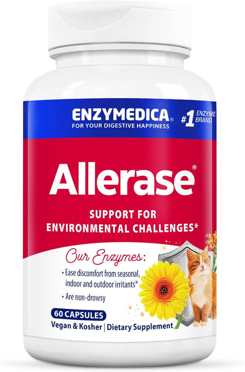 Enzymedica, Allerase, Non-Drowsy Enzyme Supplement to Help Relieve Seasonal Mucus Buildup, 60 Count...