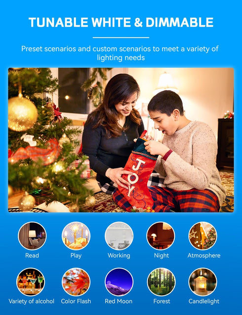 Smart Light Bulbs 4Pack with Remote, A19 E26 800LM LED Color Changing Light Bulb, WiFi & Bluetooth 5.0, Warm to Cool White, Dimmable, RGB Smart Ho...